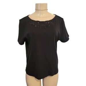Lauren Ralph Lauren Black Short Sleeve Embroidered T Shirt